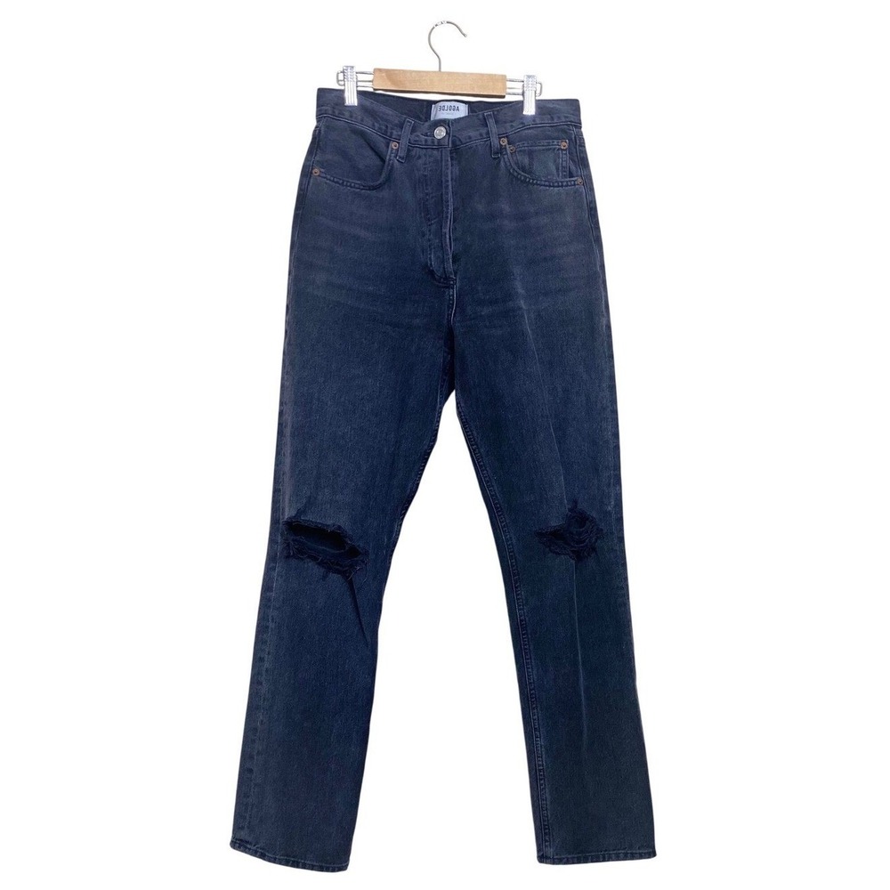 Agolde High Rise Straight Leg Distressed Jeans Faded Black Size 27